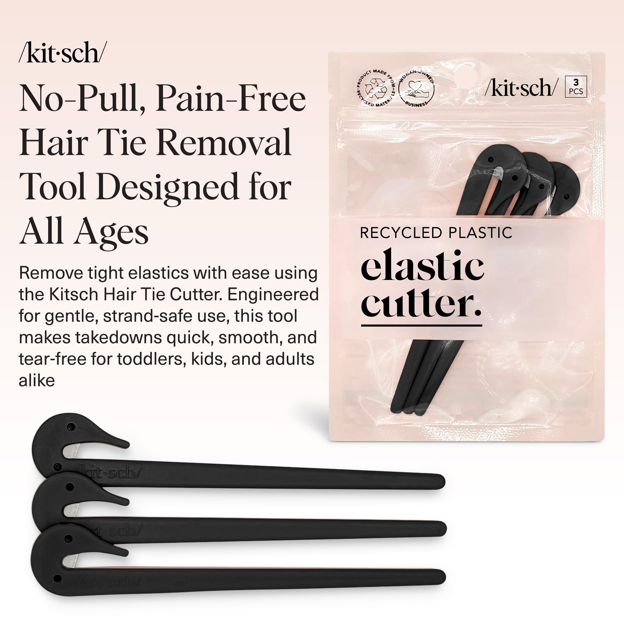Kitsch Hair Tie Cutter – Easy To Use, Pain Free Rubber Band Cutter for Hair Kids, Baby & Toddler Girls – Black, 3pc Set
